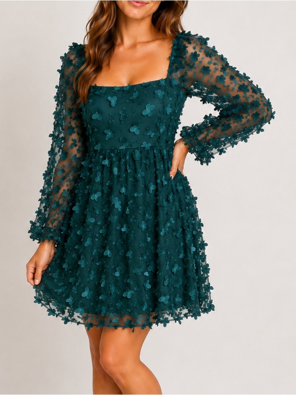 Thirty Thirty Green Butterfly Applique Mesh Babydoll Mini Dress Size M